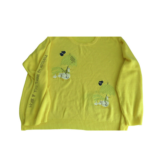Embroidered Ducks Sweater Women's L/XL Honk If I Am Adorable Novelty Ducky OOAK - Picture 1 of 12